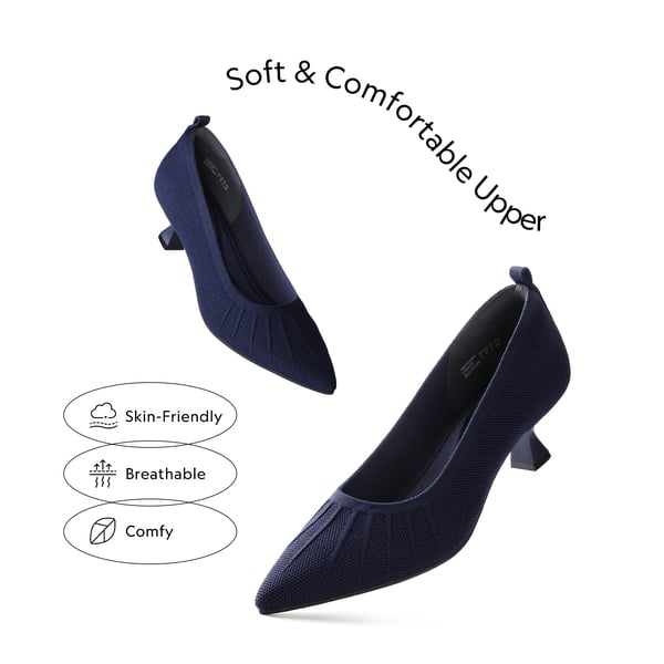 Low Kitten Heel Knit Pumps - NAVY - 3